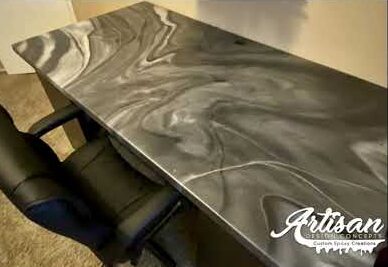 Epoxy Desk Renovation in Black, White & Silver