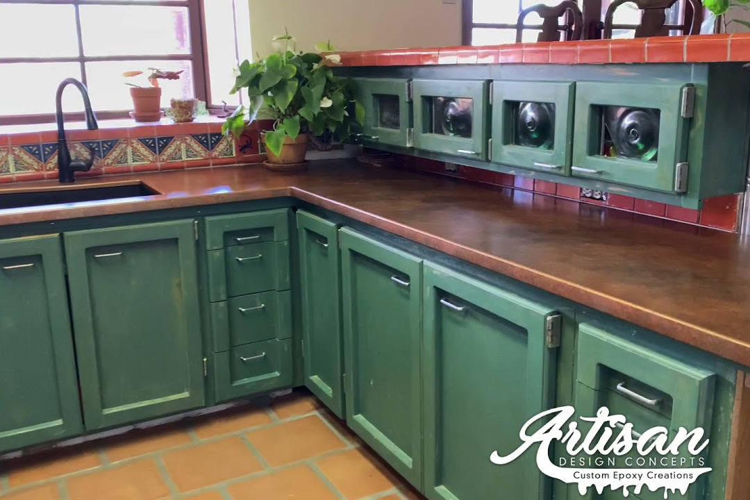 Hammered Copper Patina Epoxy Kitchen Countertops