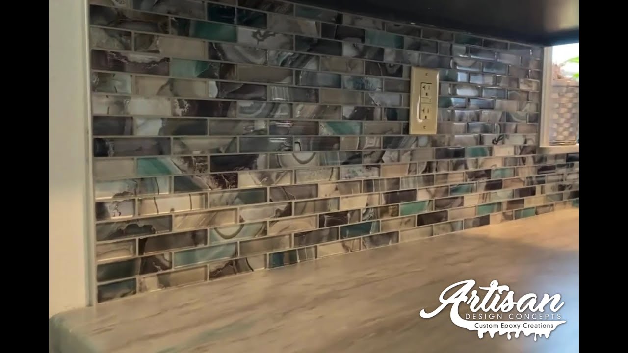 Gray & Teal Striated Marble Epoxy: Coast-to-Coast Custom Design