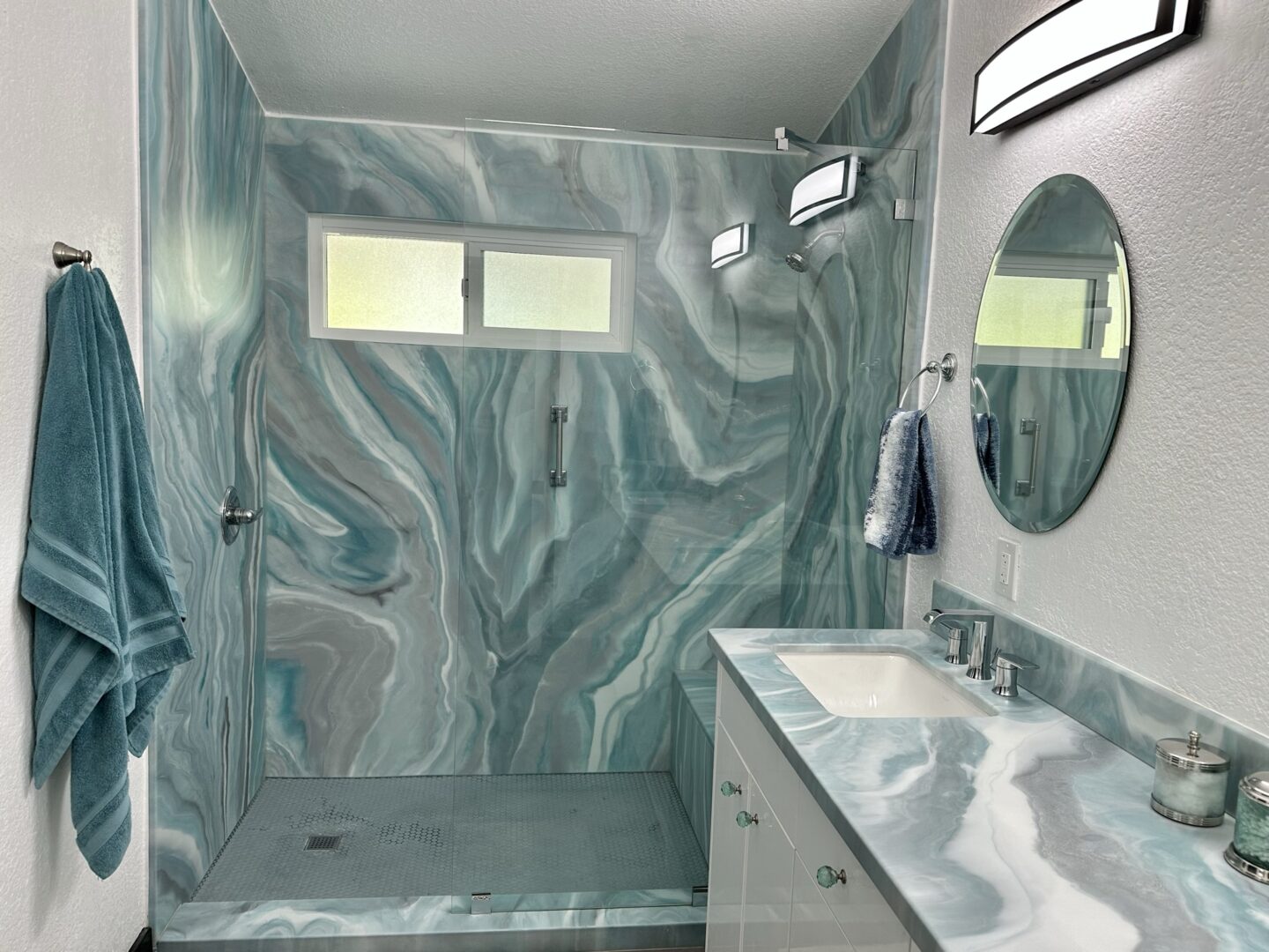 Add Color to Your World Using Epoxy: Teal, Gray & White Shower Panel Design