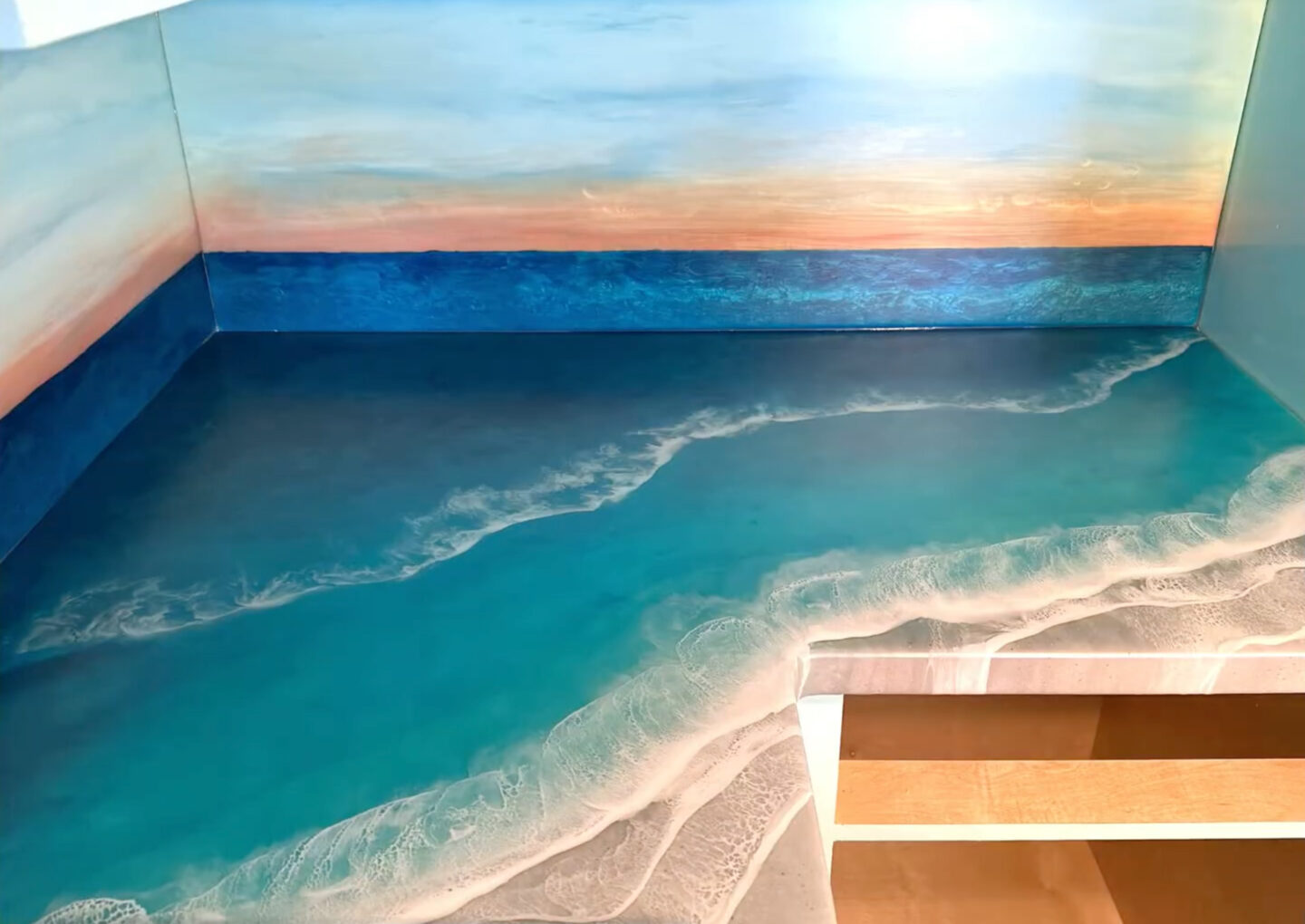 How to Pour an Epoxy Resin Beach Countertop with Sunset Backsplashes