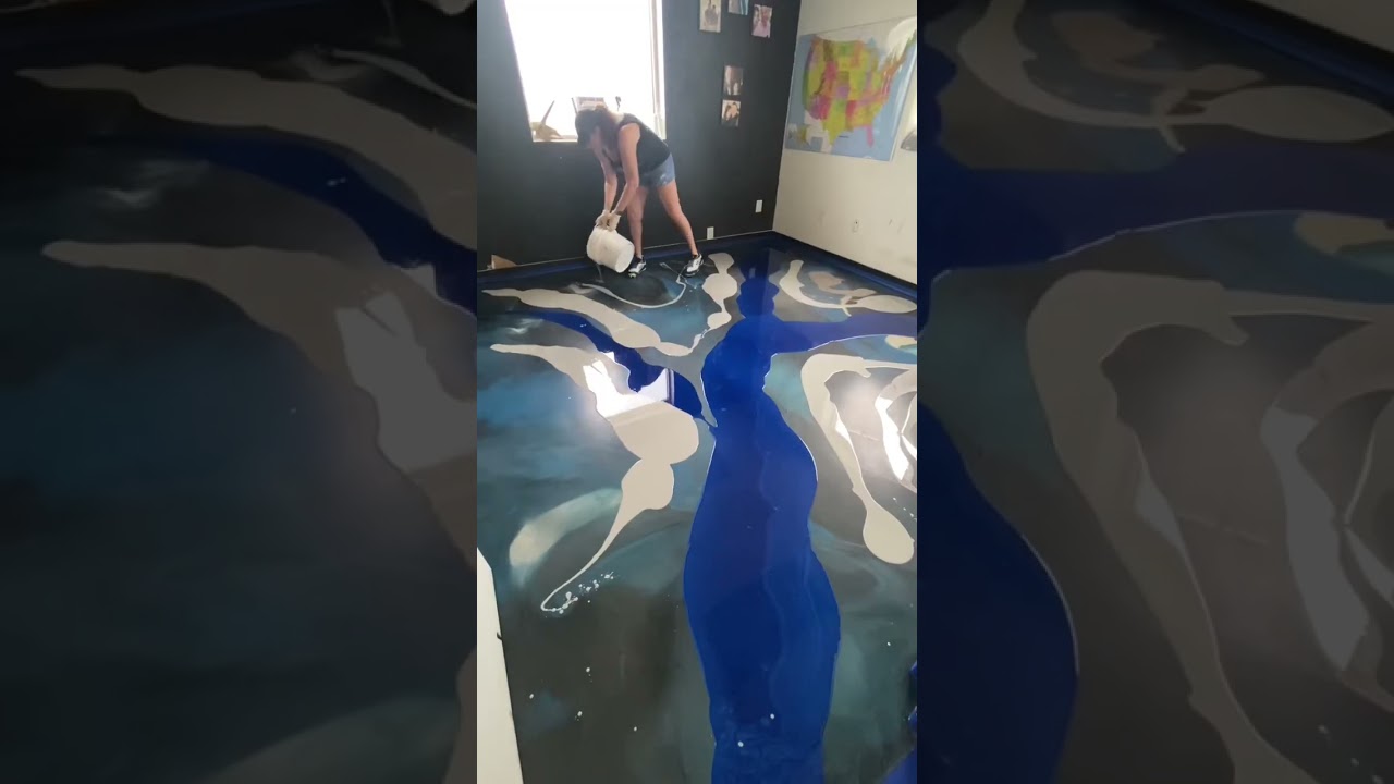 Metallic Epoxy Floor Transformation: Midnight Blue, Gray & White
