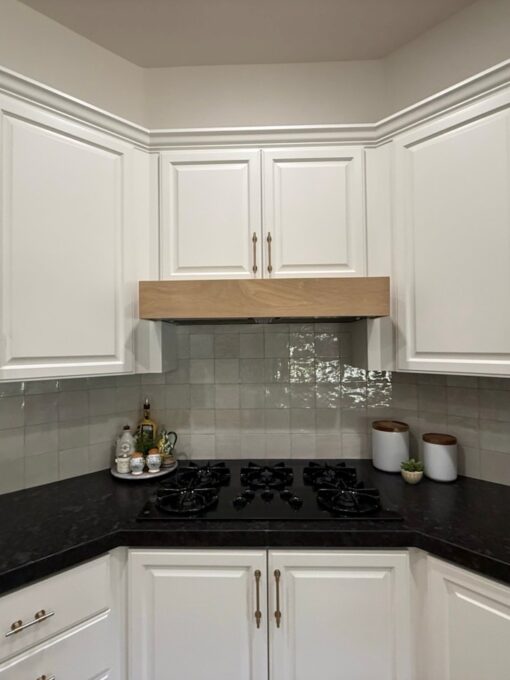 Custom range hood cover installed