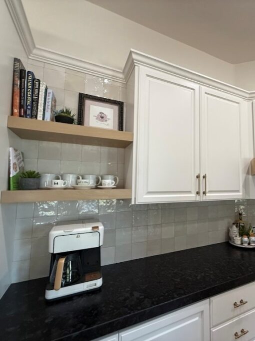 Shelving installed and decorated