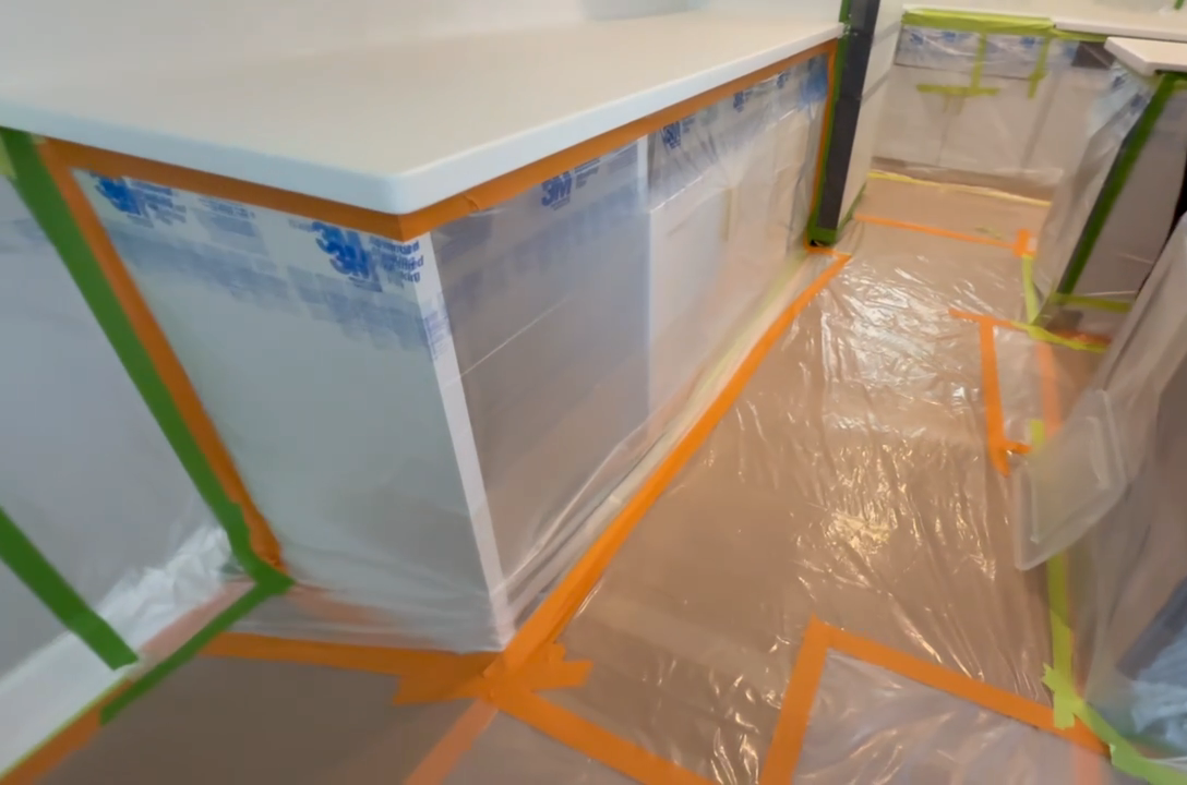 Taped and prepped cabinetry