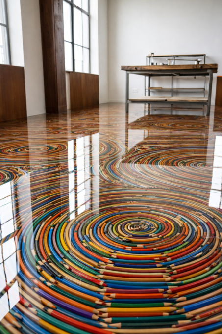 Colored Pencils in Epoxy Floor- AI generated
