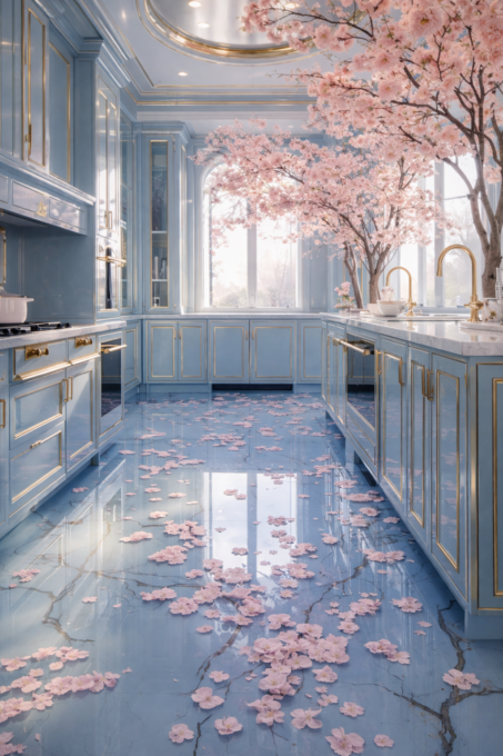 Cherry Blossoms in Epoxy Floor- AI generated